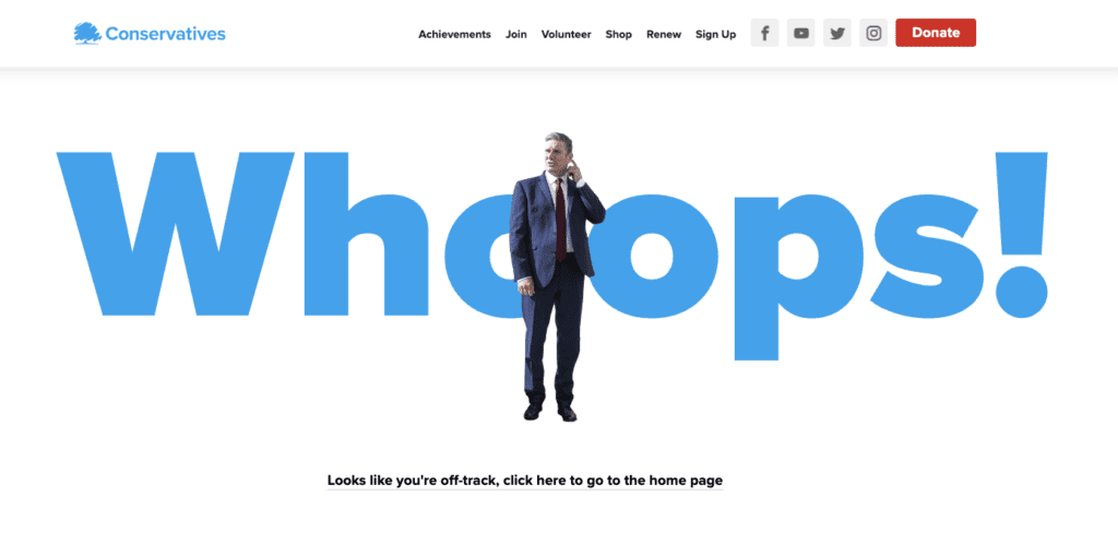 Conservative website's 404 page.